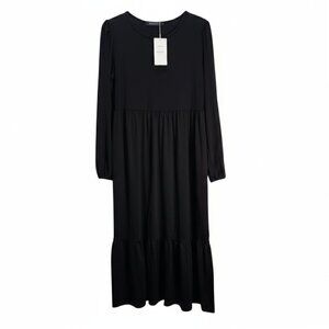 NWT | Black Long Sleeve Tiered Midi Dress | Gothic Minimalism | M
